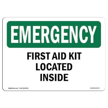 Signmission Safety Sign, OSHA EMERGENCY, 3.5" Height, First Aid Kit Located Inside, Landscape, 10PK OS-EM-D-35-L-10375-10PK